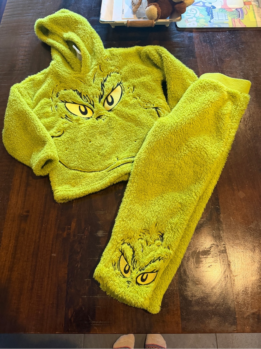 Kids Plush Green Grinch Matching Hoodie & Pants Set